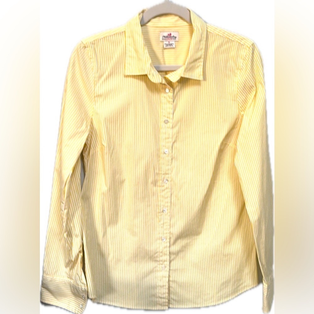 J. Crew Striped Oxford Button Down Shirt Yellow Haberdashery Stretch Size M EUC
